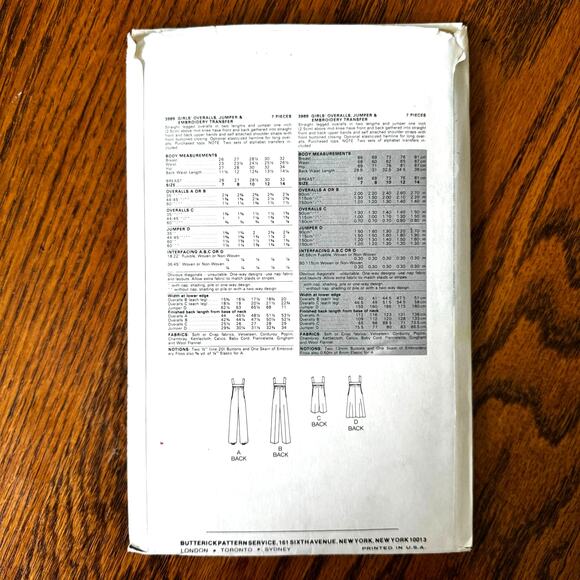 Vintage 1980s Butterick 3989 Sewing Pattern Size S Embroidered Overalls COMPLETE - Picture 2 of 2